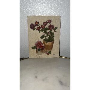 Cheri Blum Vintage Signed 3D Floral Ceramic Wall Art Plaque Textured Potted Rose